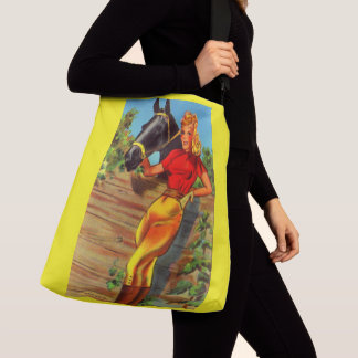 1940s pin-up gal and horse print crossbody bag