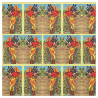 1940s pin-up gal and horse print fabric