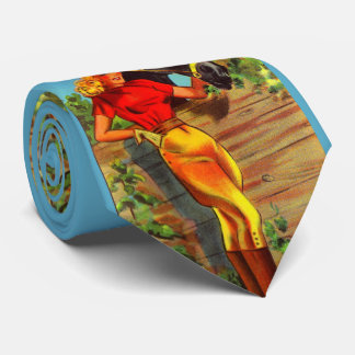 1940s pin-up gal and horse print  neck tie