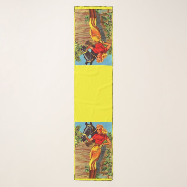 1940s pin-up gal and horse print scarf (Front)