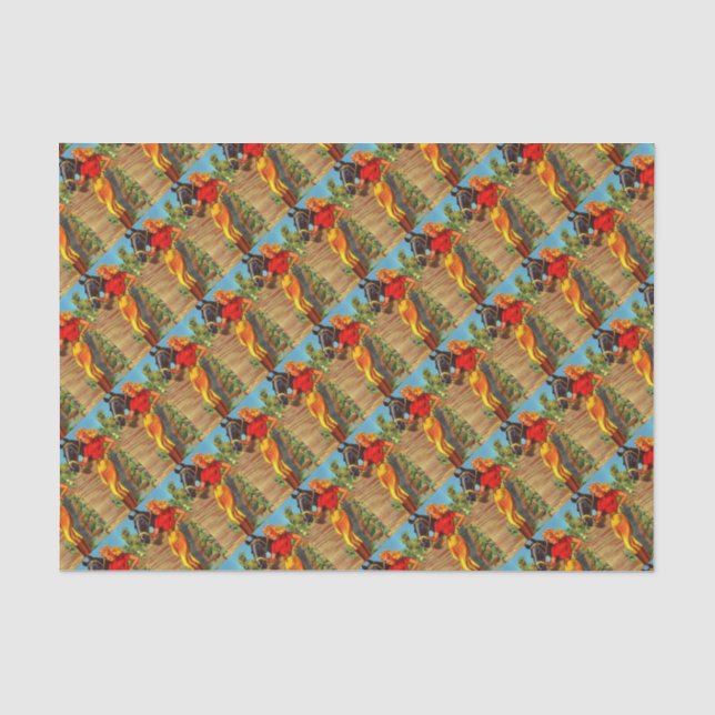 1940s pin-up gal and horse print tissue paper (Front)