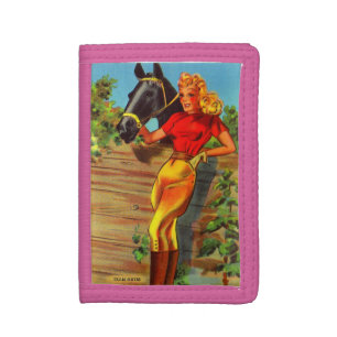 1940s pin-up gal and horse print tri-fold wallet