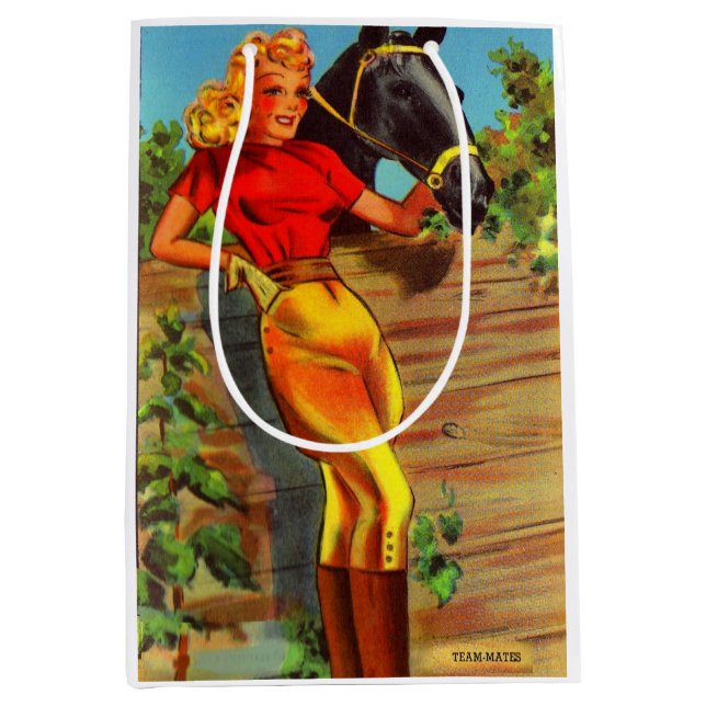 1940s pinup gal and horse medium gift bag (Front)