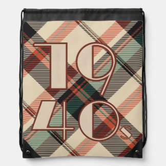 1940s Plaid Drawstring Bag