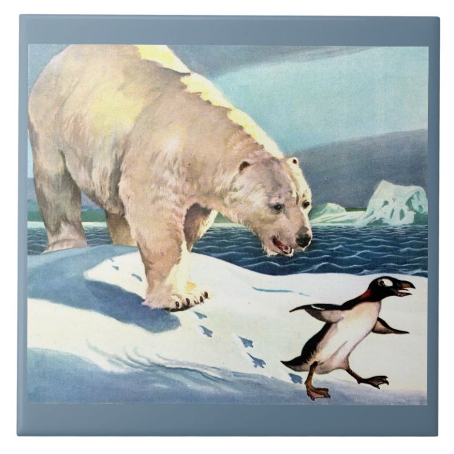 1940s polar bear and penguin ceramic tile (Front)