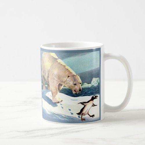 1940s polar bear and penguin coffee mug