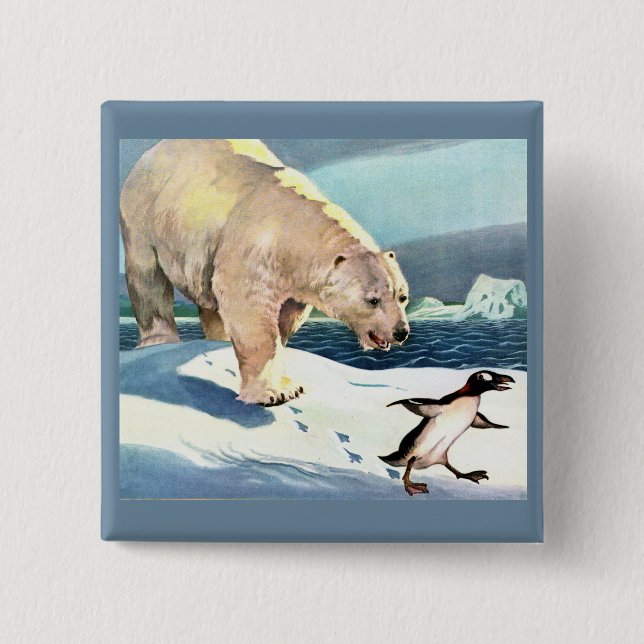 1940s polar bear and penguin pinback button (Front)