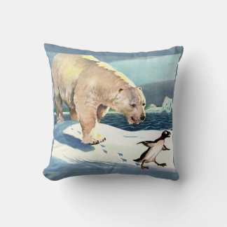 1940s polar bear and penguin throw pillow