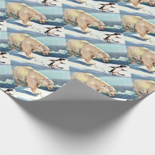 1940s polar bear and penguin wrapping paper