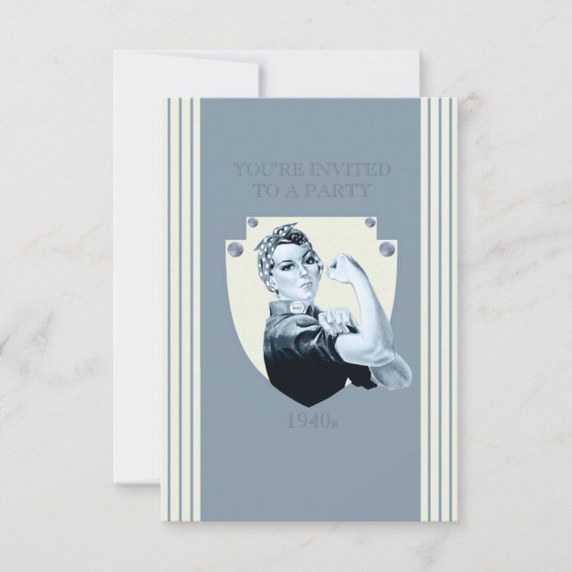 1940s retro patriotic woman RSVP card (Front)