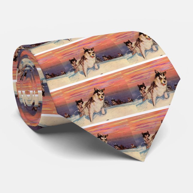 1940s Siberian husky dogs doing their thing Neck Tie (Rolled)