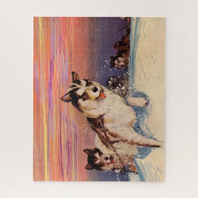 1940s Siberian husky sled dogs doing their thing Jigsaw Puzzle (Vertical)