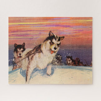 1940s Siberian husky sled dogs doing their thing Jigsaw Puzzle