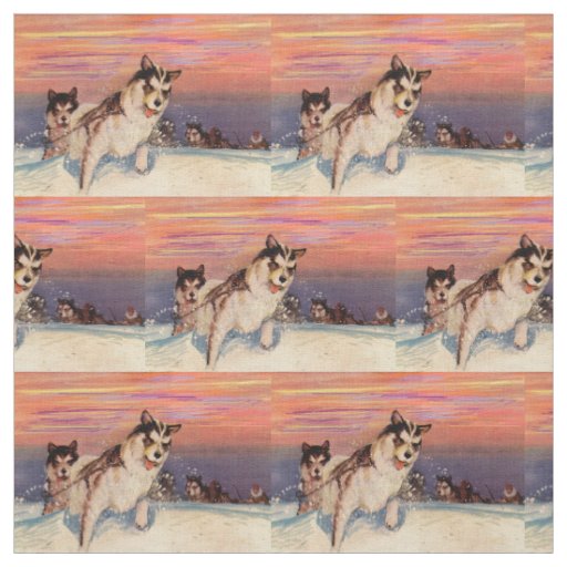 1940s Siberian husky sled dogs print Fabric