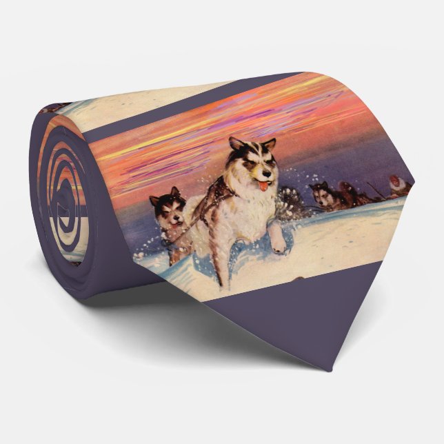 1940s Siberian husky sled dogs print Neck Tie (Rolled)