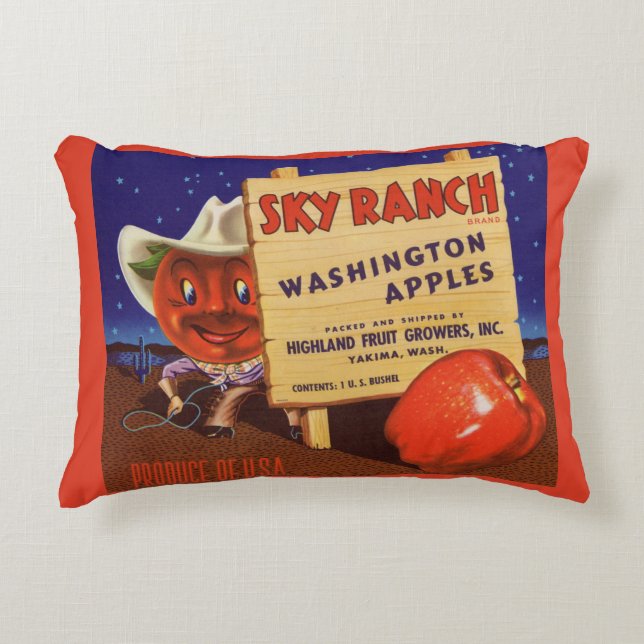 1940s Sky Ranch Washington Apples crate label Accent Pillow (Front)