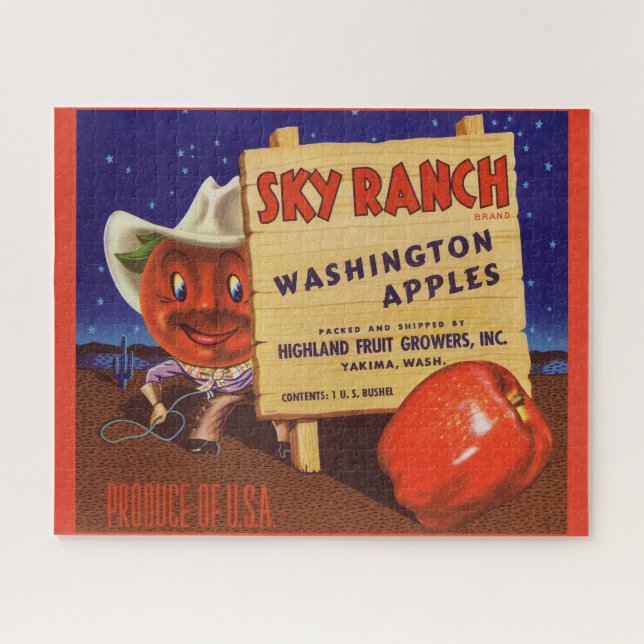 1940s Sky Ranch Washington Apples crate label Jigsaw Puzzle (Horizontal)
