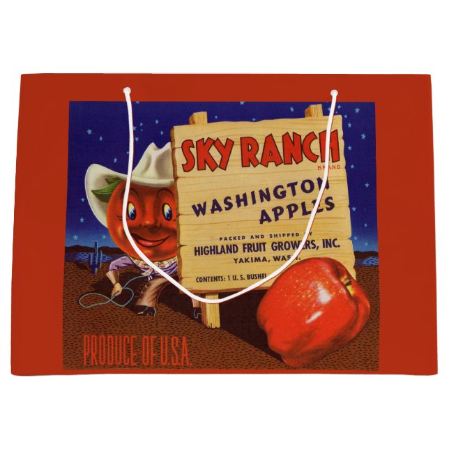 1940s Sky Ranch Washington Apples crate label  Large Gift Bag (Front)