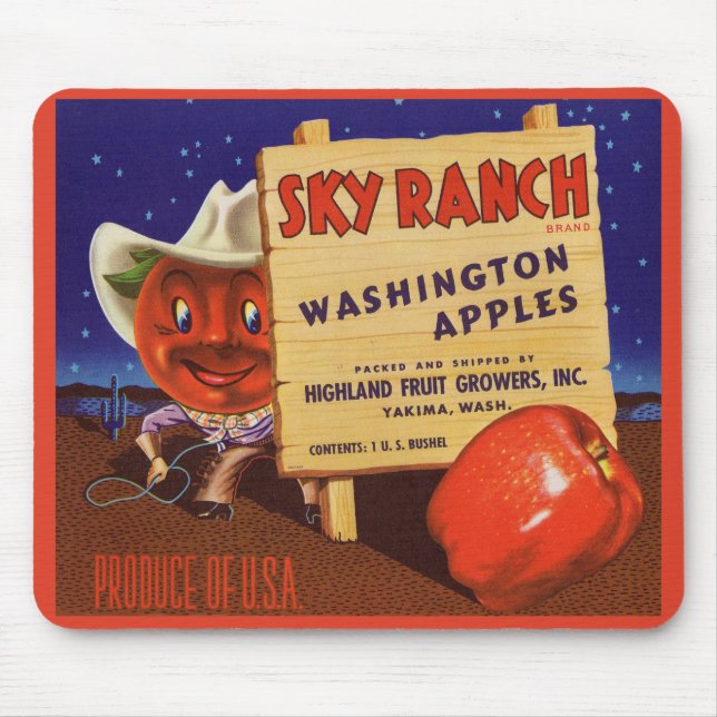 1940s Sky Ranch Washington Apples crate label Mouse Pad (Front)