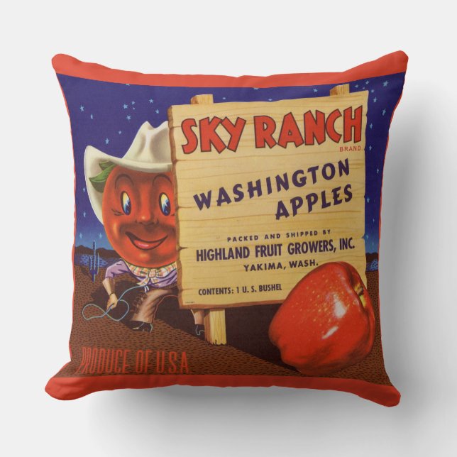 1940s Sky Ranch Washington Apples crate label Throw Pillow (Front)