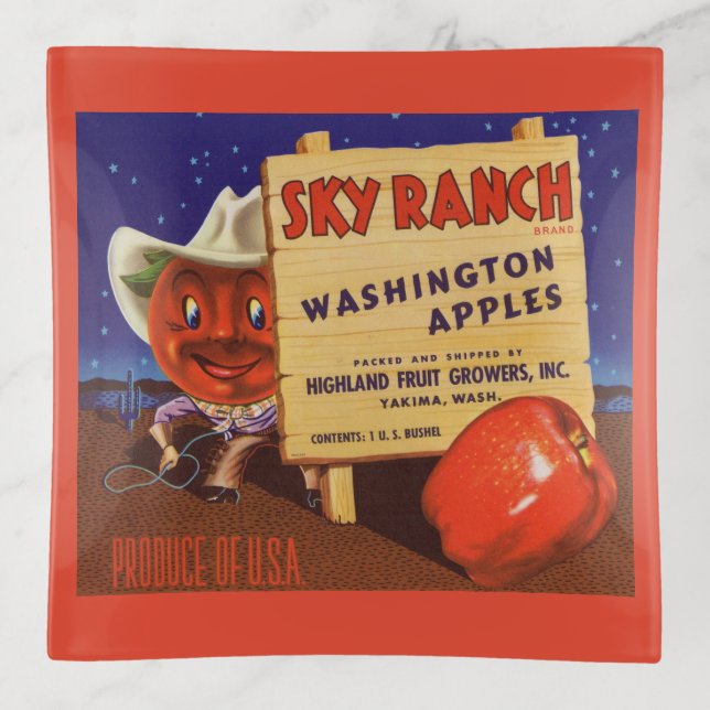 1940s Sky Ranch Washington Apples crate label Trinket Tray (Front)