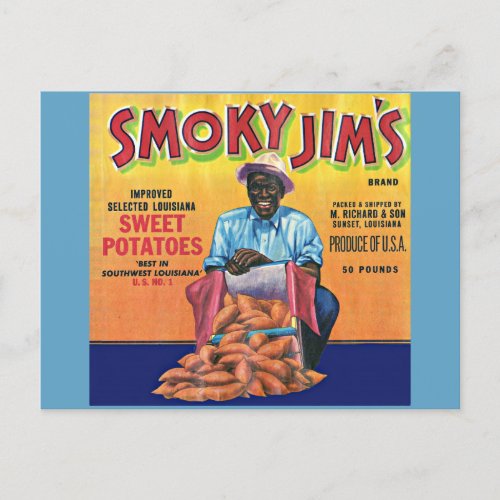 1940s Smoky Jims sweet potato crate label Postcard