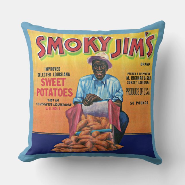 1940s Smoky Jim's sweet potato crate label Throw Pillow (Front)