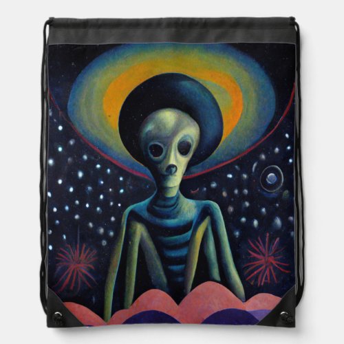 1940s Style Alien With a Halo Drawstring Bag