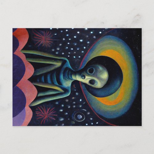 1940s Style Alien With a Halo Tapestry Postcard