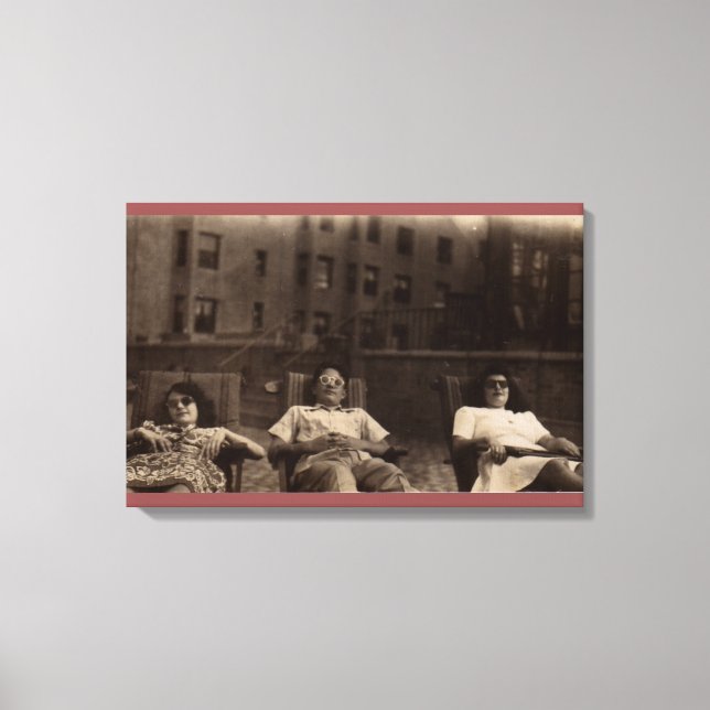 1940s three people relaxing on the roof canvas print (Front)