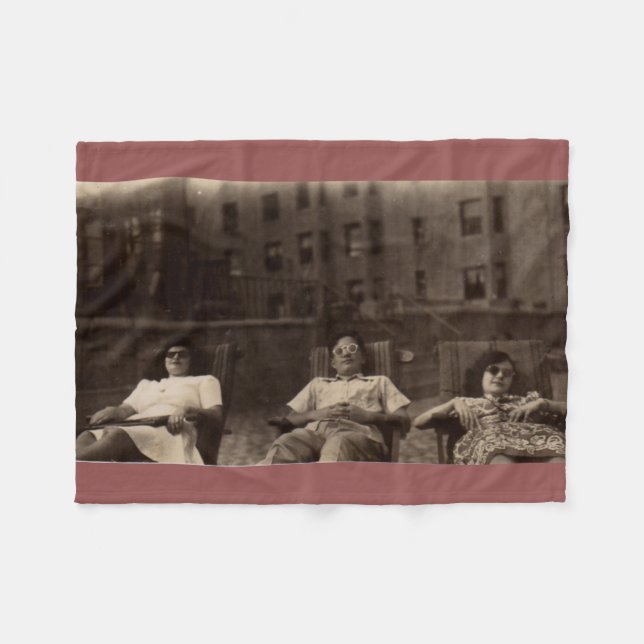1940s three people relaxing on the roof fleece blanket (Front (Horizontal))
