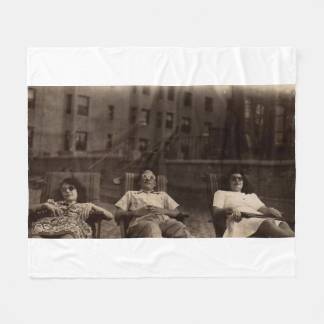 1940s three people relaxing on the roof fleece blanket (Front (Horizontal))