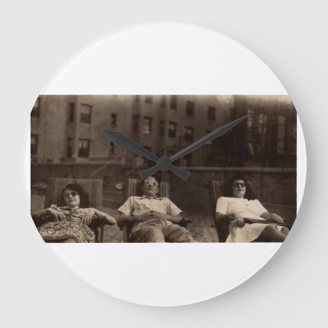 1940s three people relaxing on the roof large clock (Front)