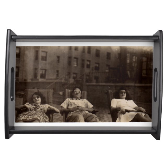 1940s three people relaxing on the roof serving tray (Front)