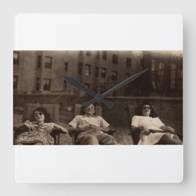 1940s three people relaxing on the roof square wall clock (Front)