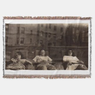 1940s three people relaxing on the roof throw blanket