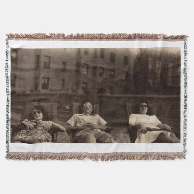 1940s three people relaxing on the roof throw blanket (Front)