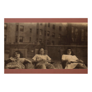 1940s three people relaxing on the roof wood wall art