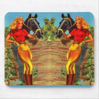 1940s twin pin-up gals and horses mouse pad