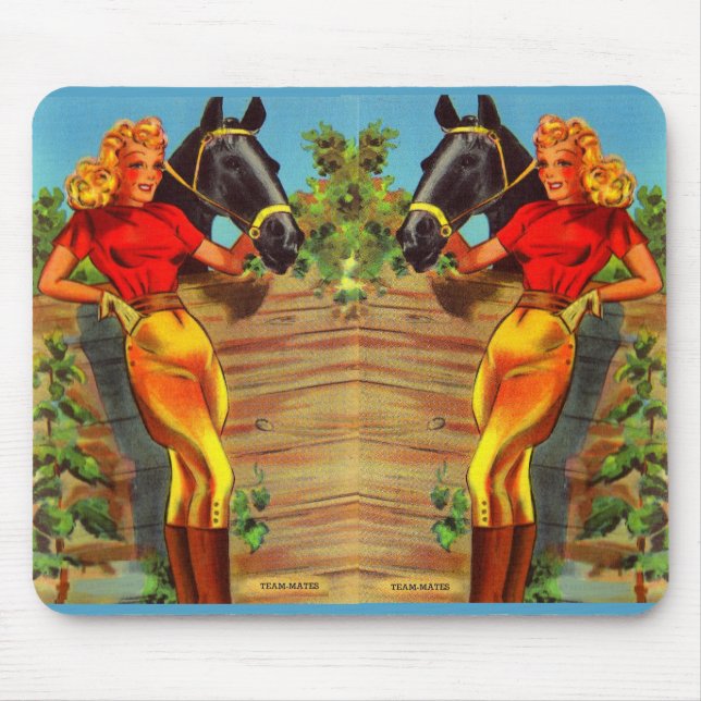 1940s twin pin-up gals and horses mouse pad (Front)
