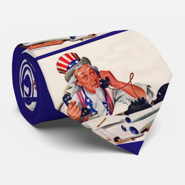1940s Uncle Sam on the phone print Neck Tie (Rolled)