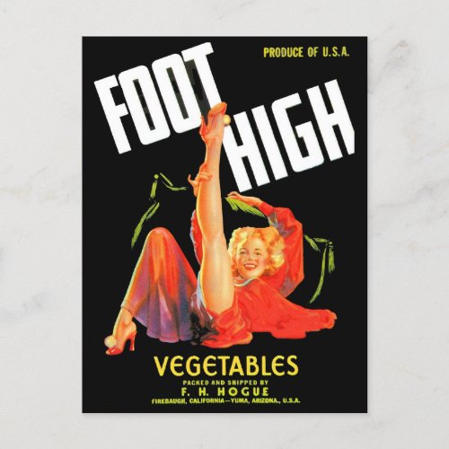 1940s vegetable crate label Foot High vegetables Postcard