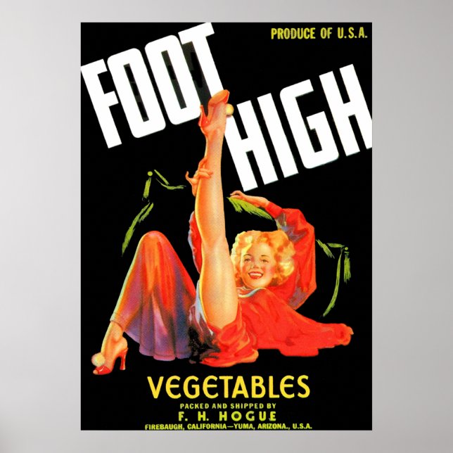 1940s vegetable crate label Foot High vegetables Poster (Front)