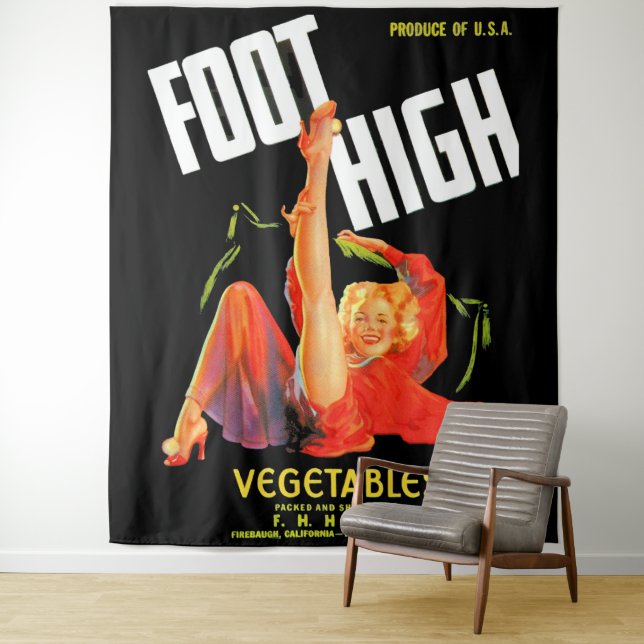 1940s vegetable crate label Foot High vegetables Tapestry (In Situ)