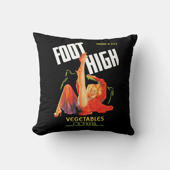 1940s vegetable crate label Foot High vegetables Throw Pillow (Front)