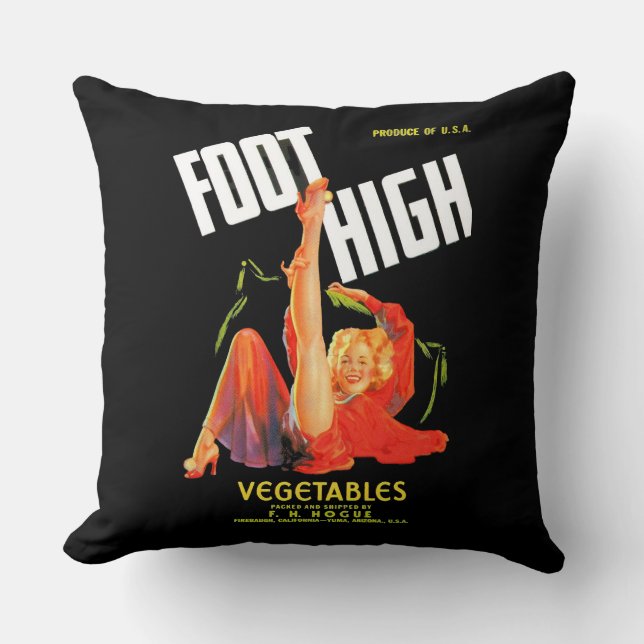 1940s vegetable crate label Foot High vegetables Throw Pillow (Front)