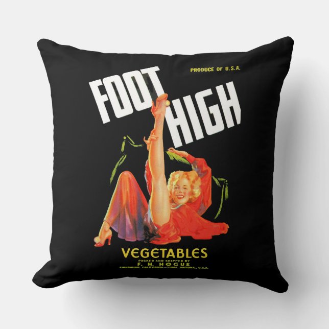 1940s vegetable crate label Foot High vegetables Throw Pillow (Front)