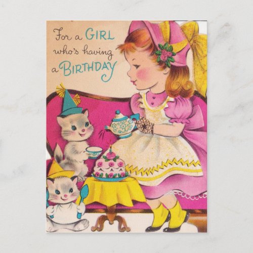 1940s Vintage Birthday Girl Postcard
