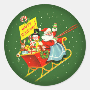 1940s Vintage Christmas Santa Claus with Sleigh Classic Round Sticker