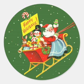 1940s Vintage Christmas Santa Claus With Sleigh Classic Round Sticker by christmas1900 at Zazzle